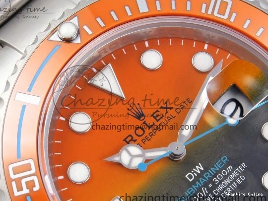 0225 ZeroBulk SUBMARINER DIW SANDBLASTED VSF 1:1 BEST EDITION ORANGE CERAMIC BEZEL ORANGE BLACK DIAL ON SS BRACELET VS 1765